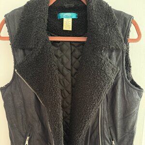 Luttoms Black Faux Leather Sherpa Teddy Moto Vest Jacket Medium